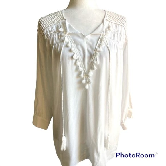 Jac Dale Tops - JAC DALE Lightweight Ivory Boho Festival Tassel Blouse US S